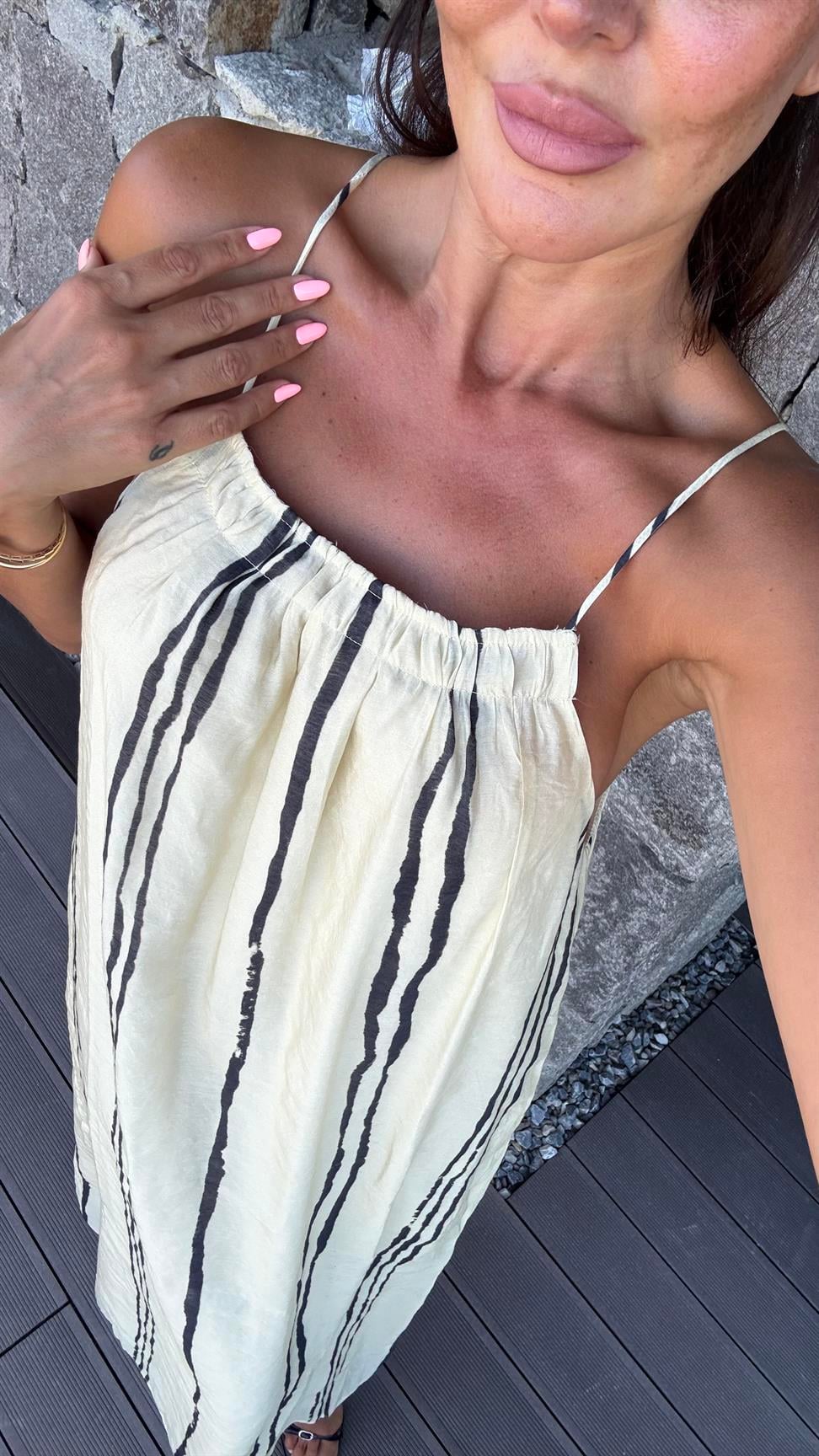 Soft Sarı Halter Kesim Uzun Elbise