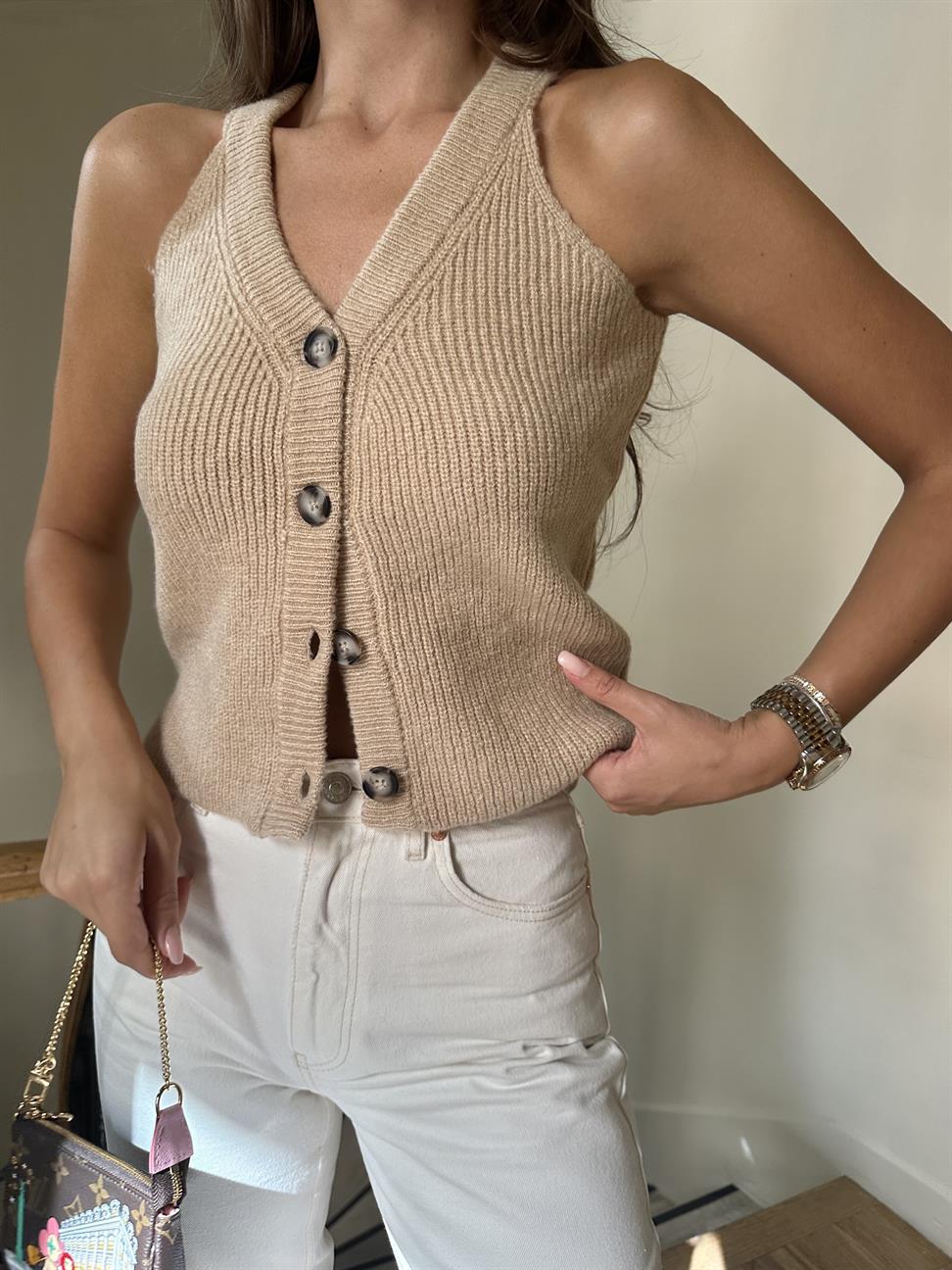 Bej İtalyan Reglan Yelek