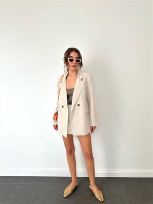 Bej Keten Blazer Ceket