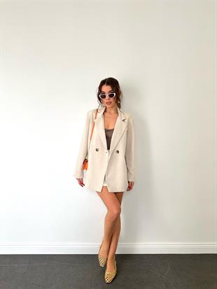 Bej Keten Blazer Ceket