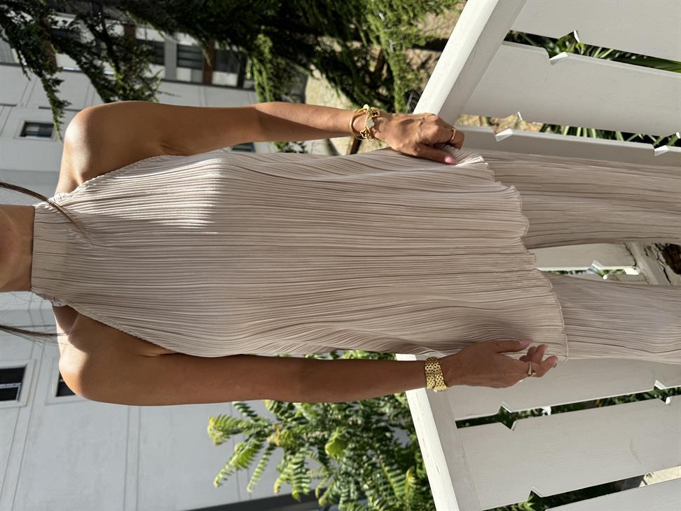 Bej Kırınkıl Kumaş Bluz Takım