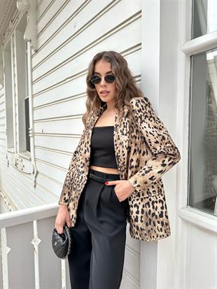 Bej Leopar Ceket