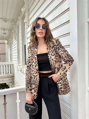 Bej Leopar Ceket