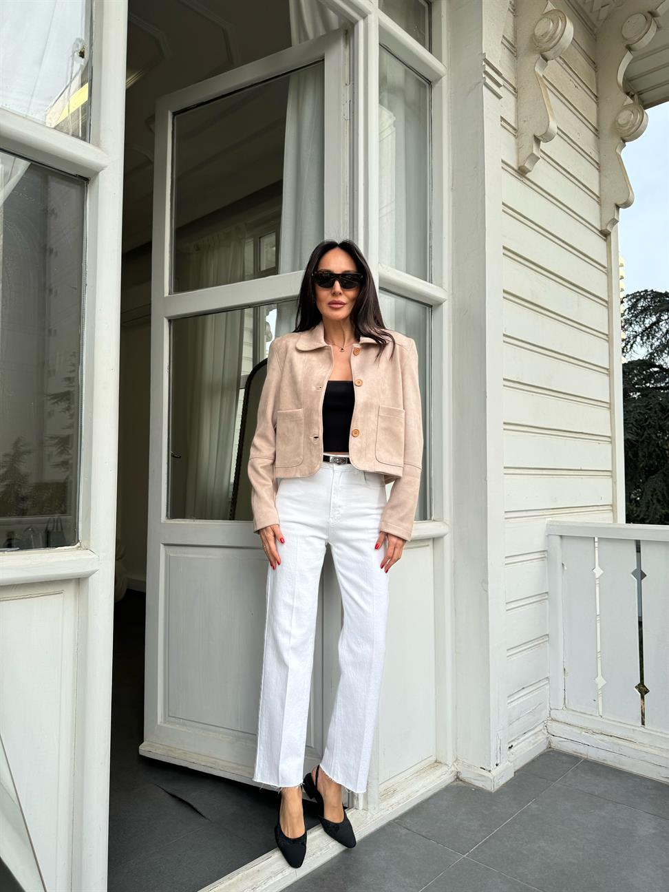 Bej Scuba Süet Cepli Ceket