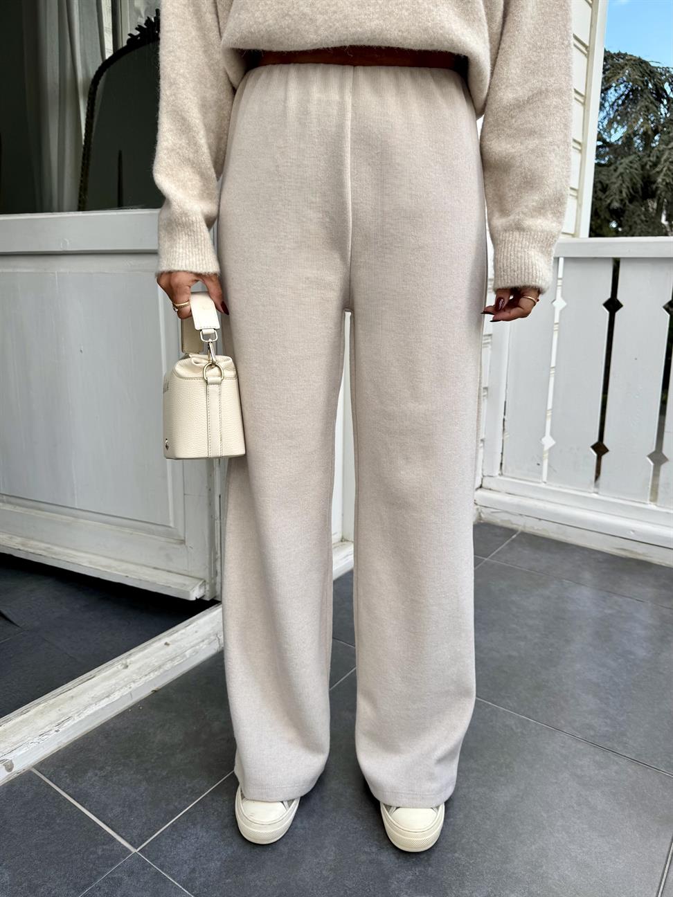 Bej Soft Doku Bol Paça Pantolon