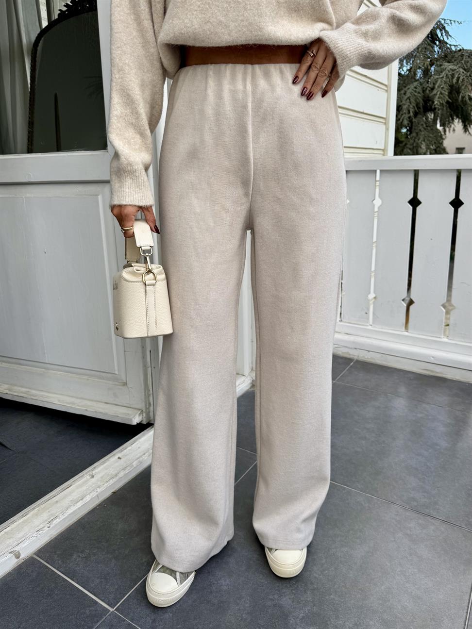 Bej Soft Doku Bol Paça Pantolon