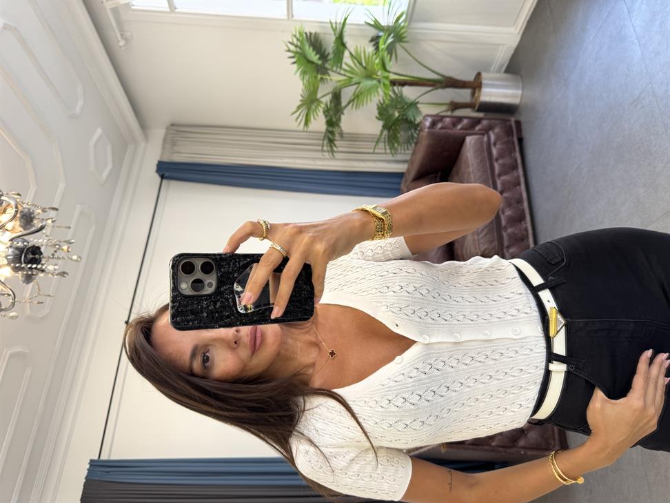 Beyaz Ajur Desen Kısa Kollu Hırka