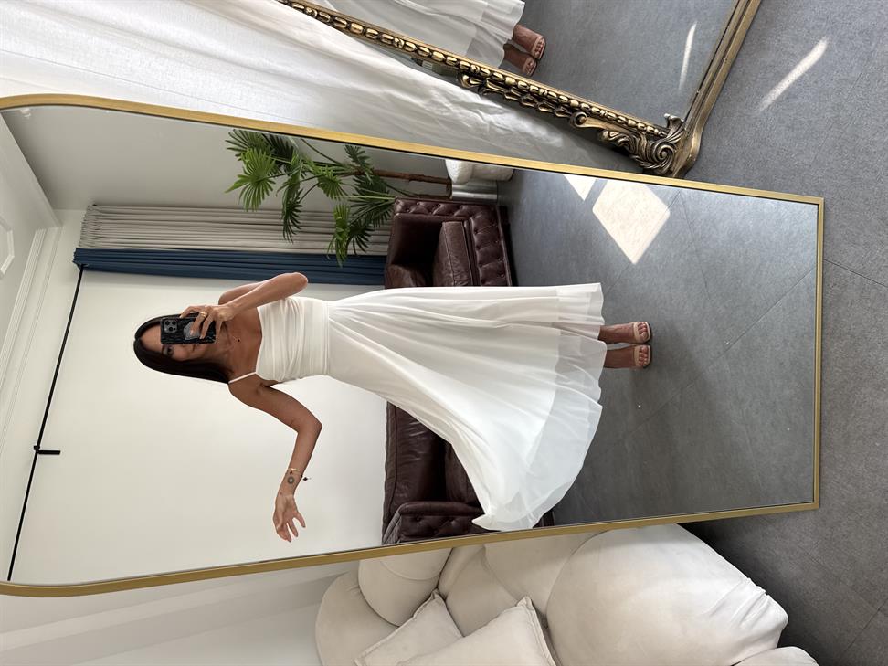 Beyaz Askılı Astarlı Elbise