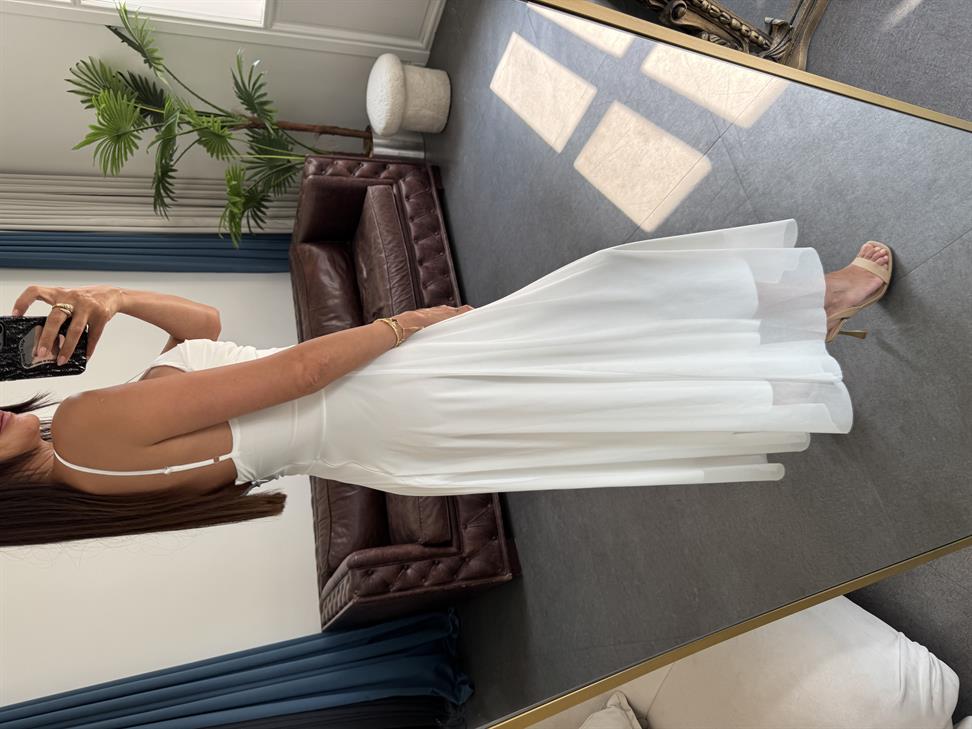 Beyaz Askılı Astarlı Elbise