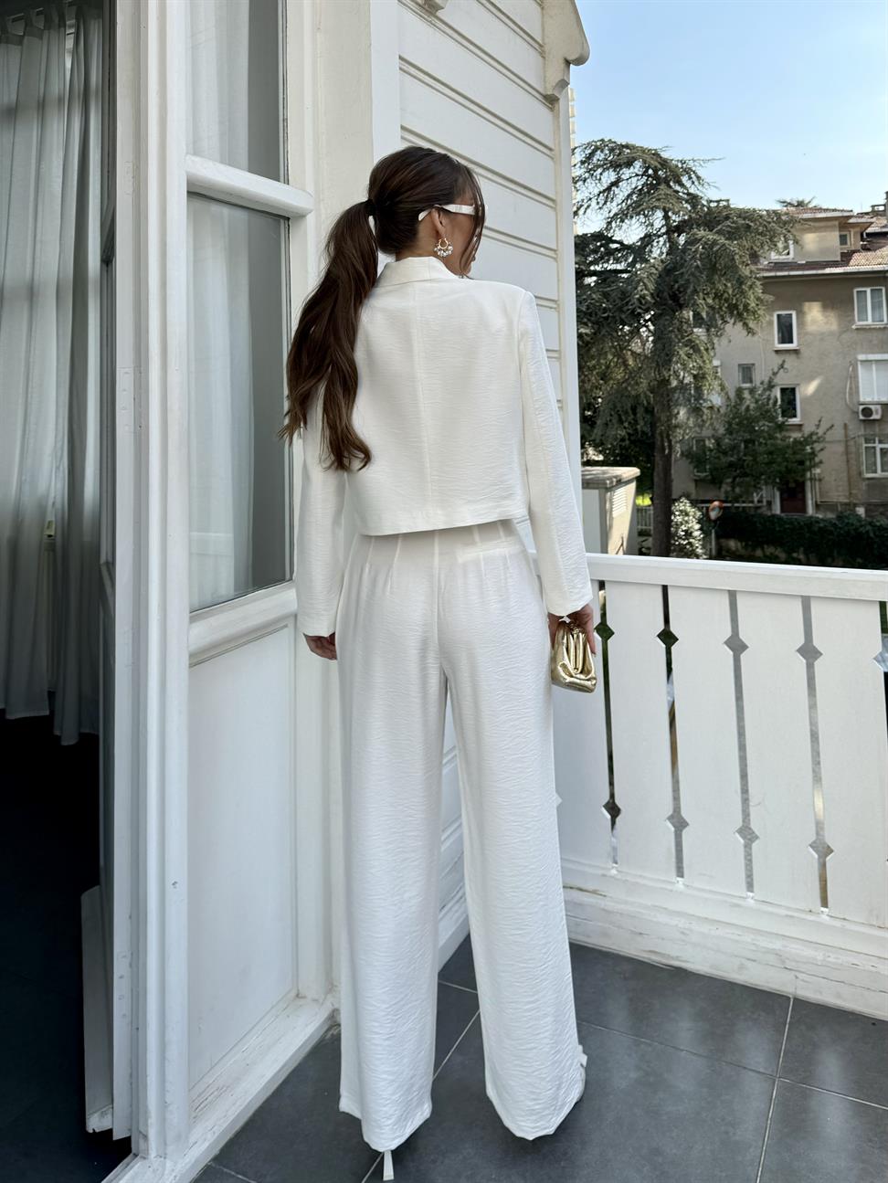 Beyaz Ceket Pantolon Takım