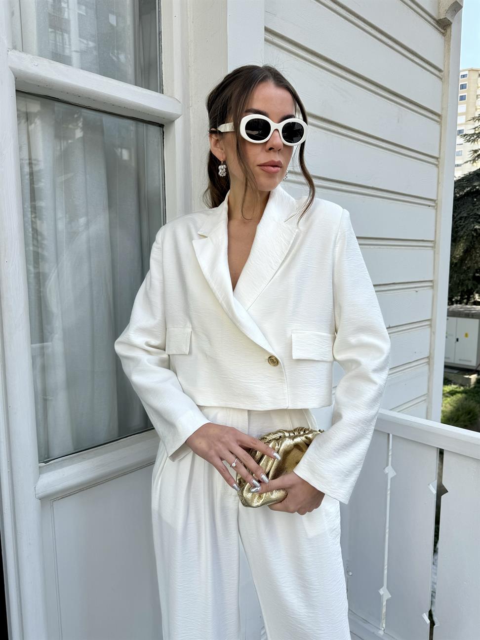 Beyaz Ceket Pantolon Takım