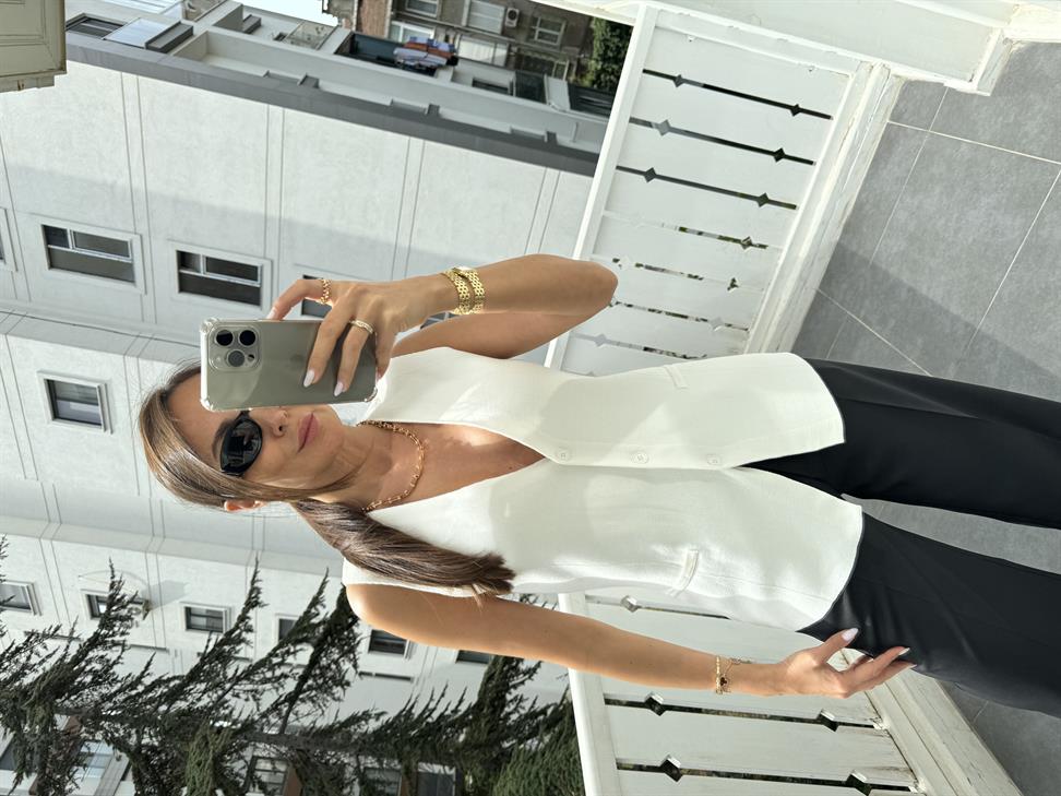 Beyaz Çelik Örme Merserize Yelek