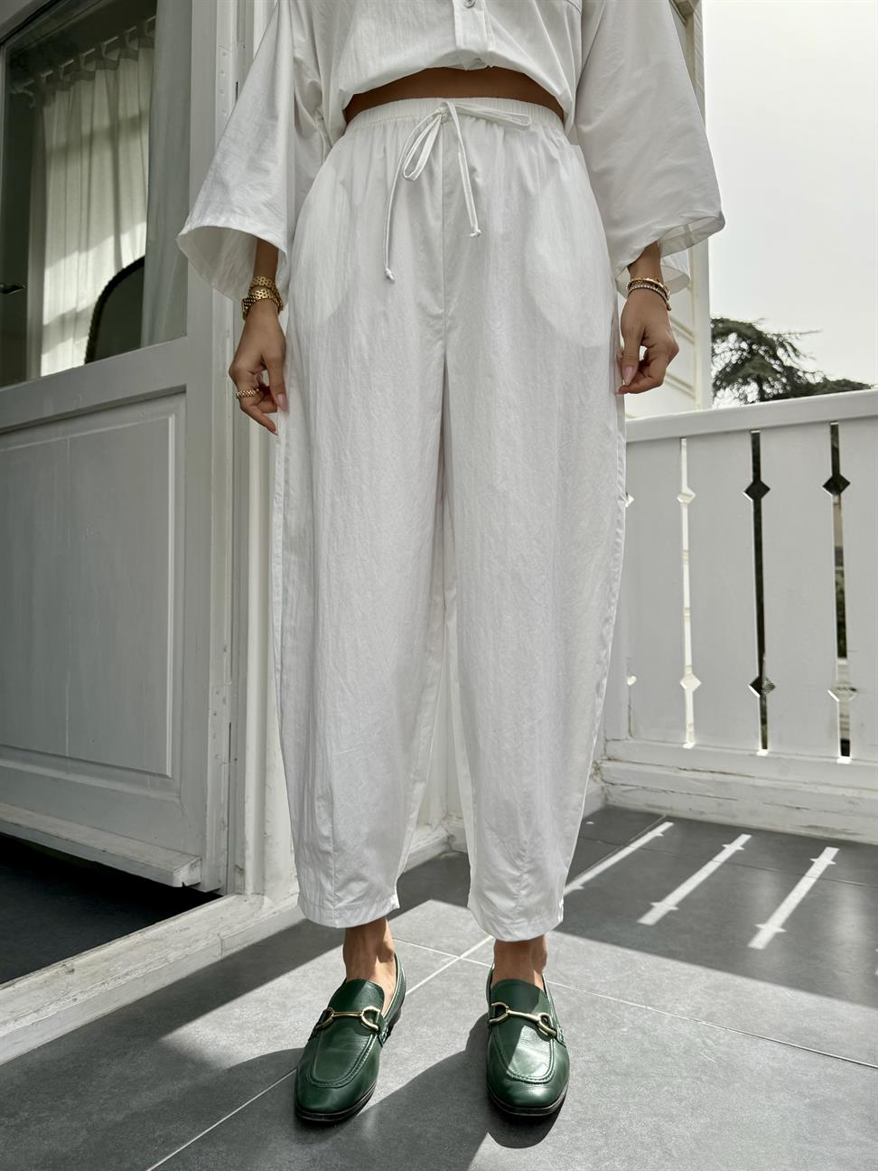 Beyaz Cep detay Coton İkili Takım