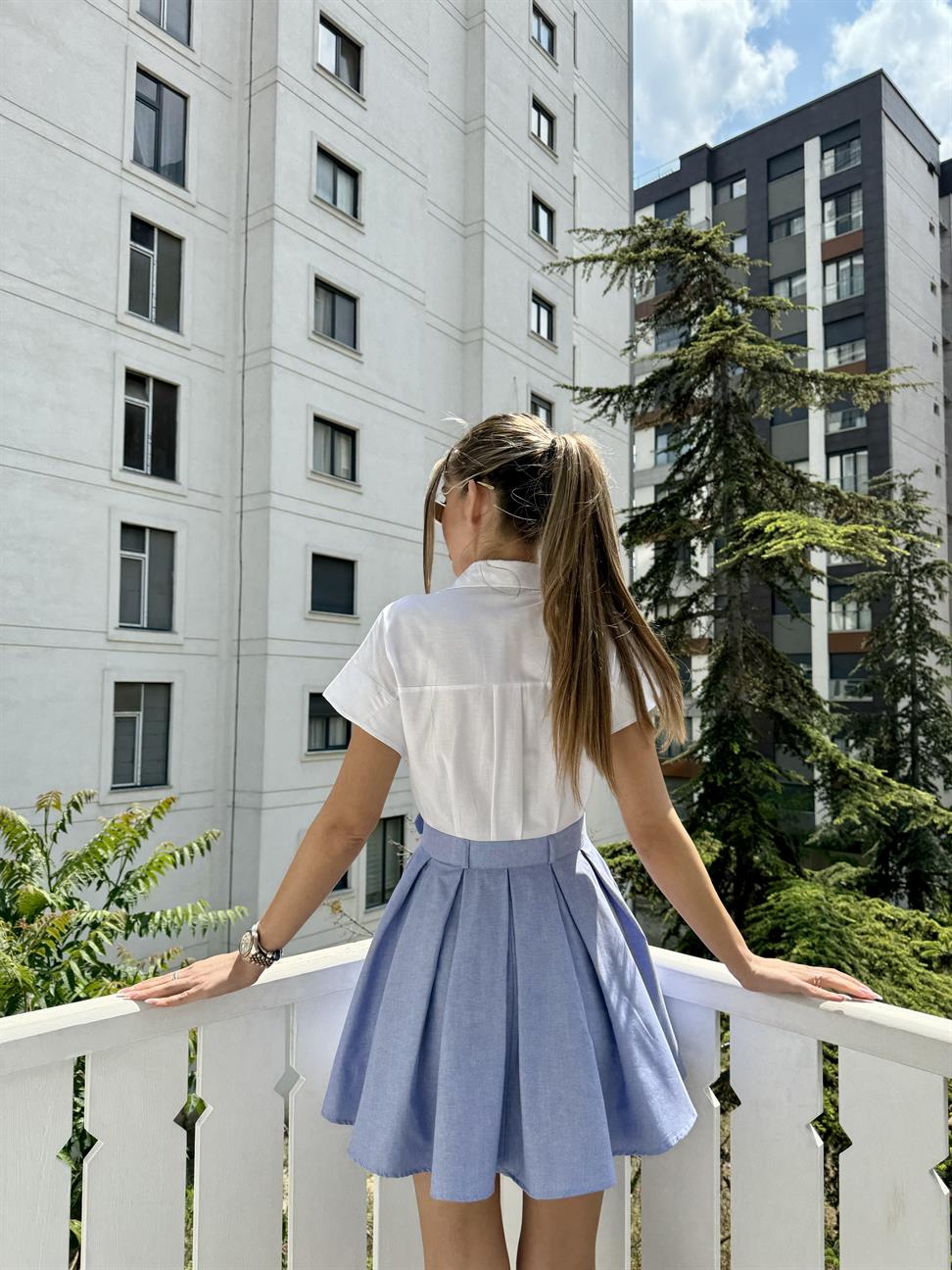 Beyaz Coton Mini Gömlek Elbise