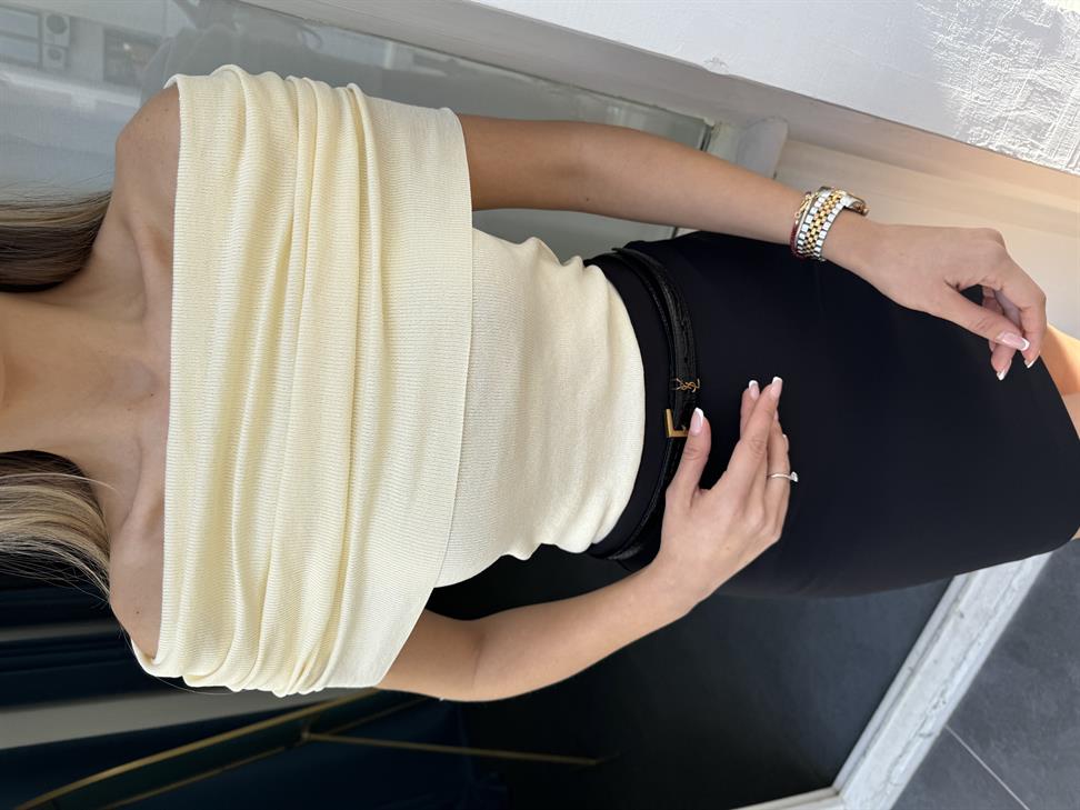 Ekru Dökümlü Madonna Bluz