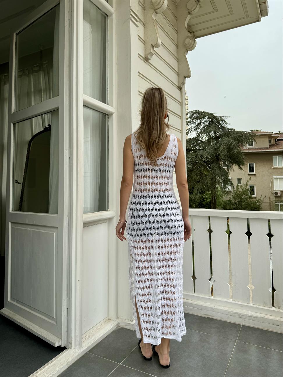 Beyaz File Plaj Elbisesi