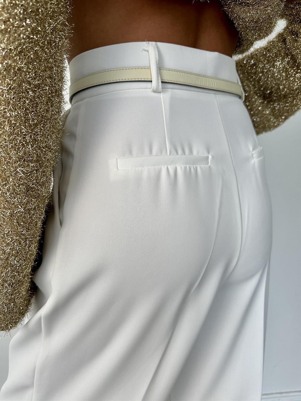 Beyaz Geniş Paça Kadın Kumaş Pantolon