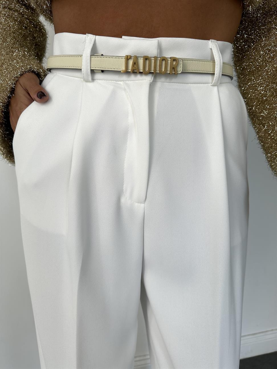 Beyaz Geniş Paça Kadın Kumaş Pantolon