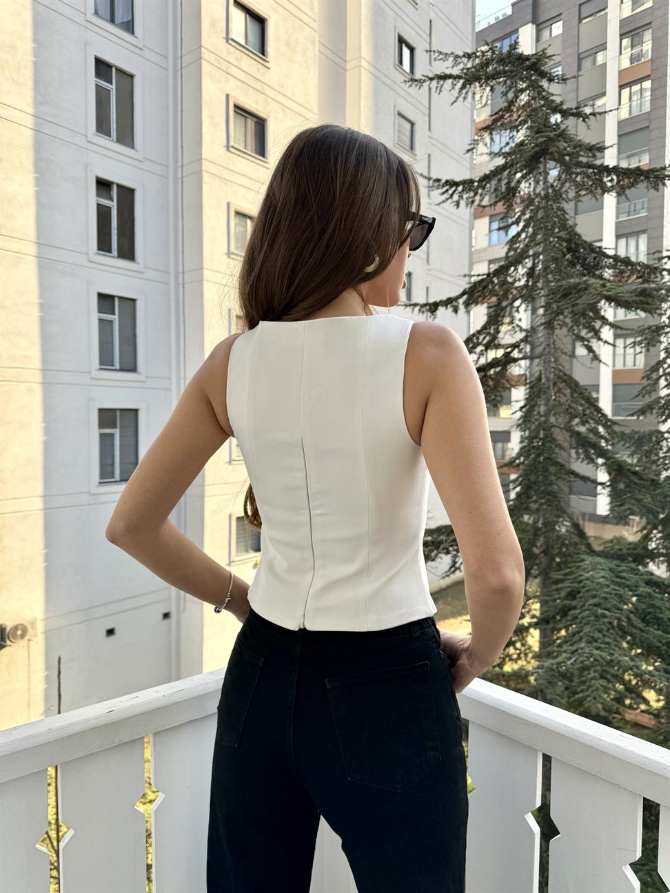 Beyaz İpli Korse Bluz