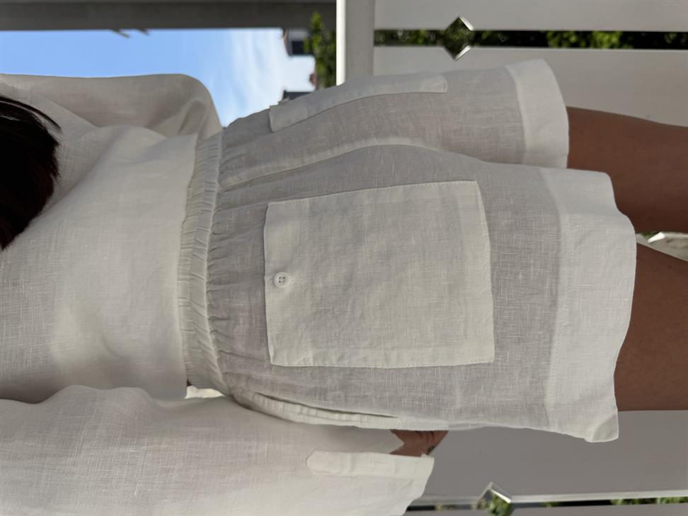 Beyaz Keten Şortlu Takım