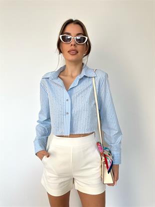 Beyaz Kumaş Kadın Şort