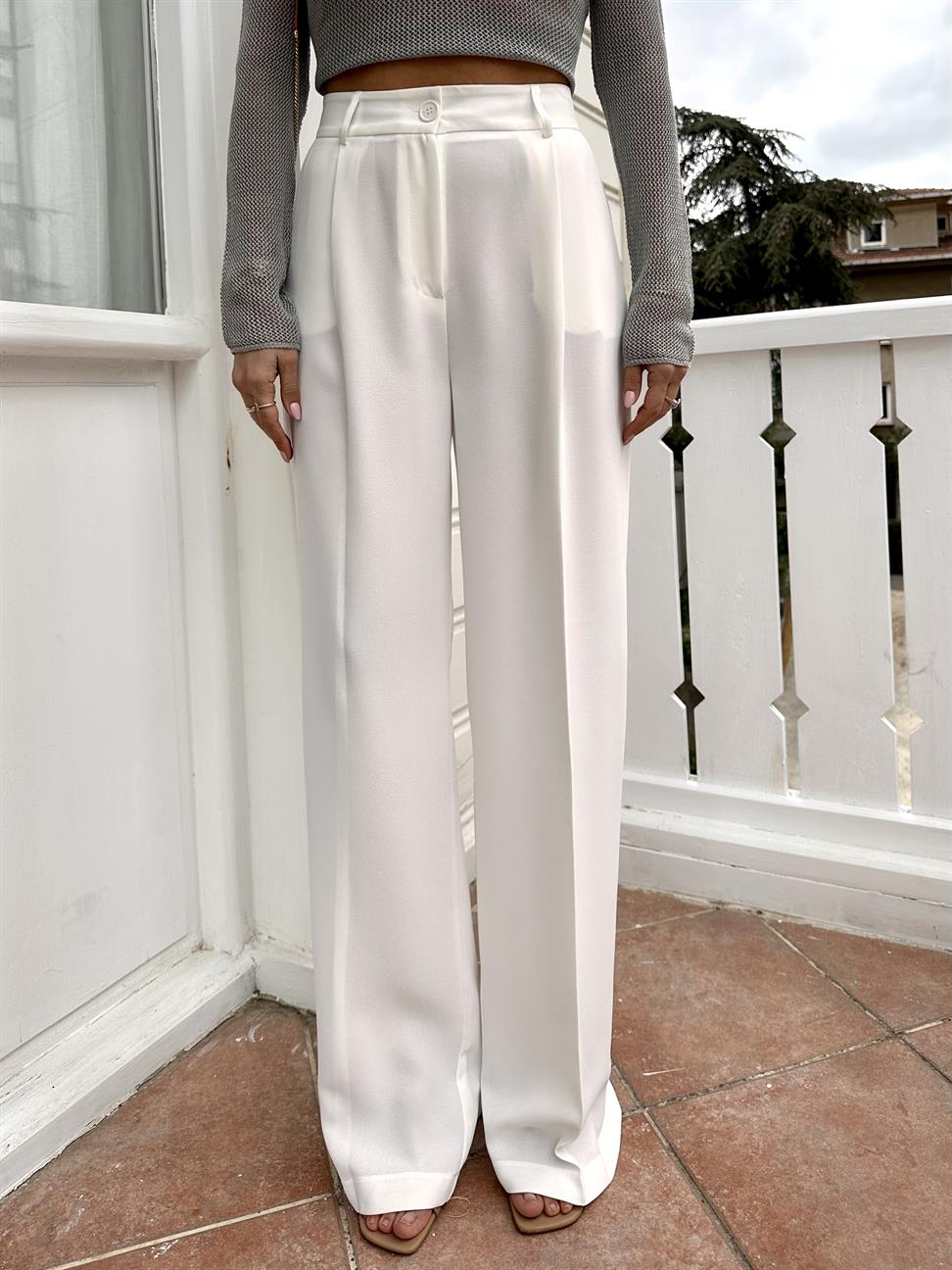Beyaz Palazzo Pantolon