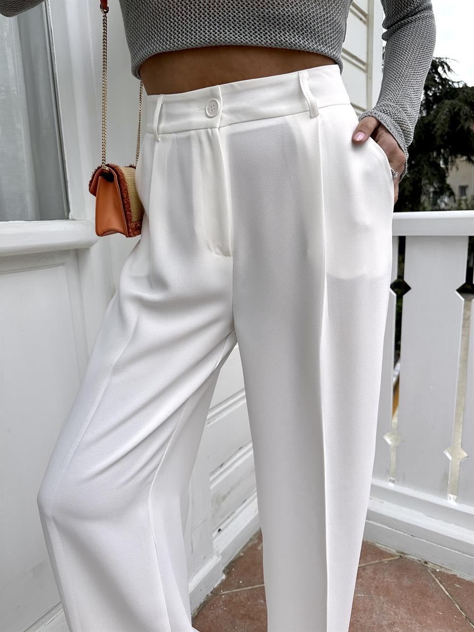 Beyaz Palazzo Pantolon