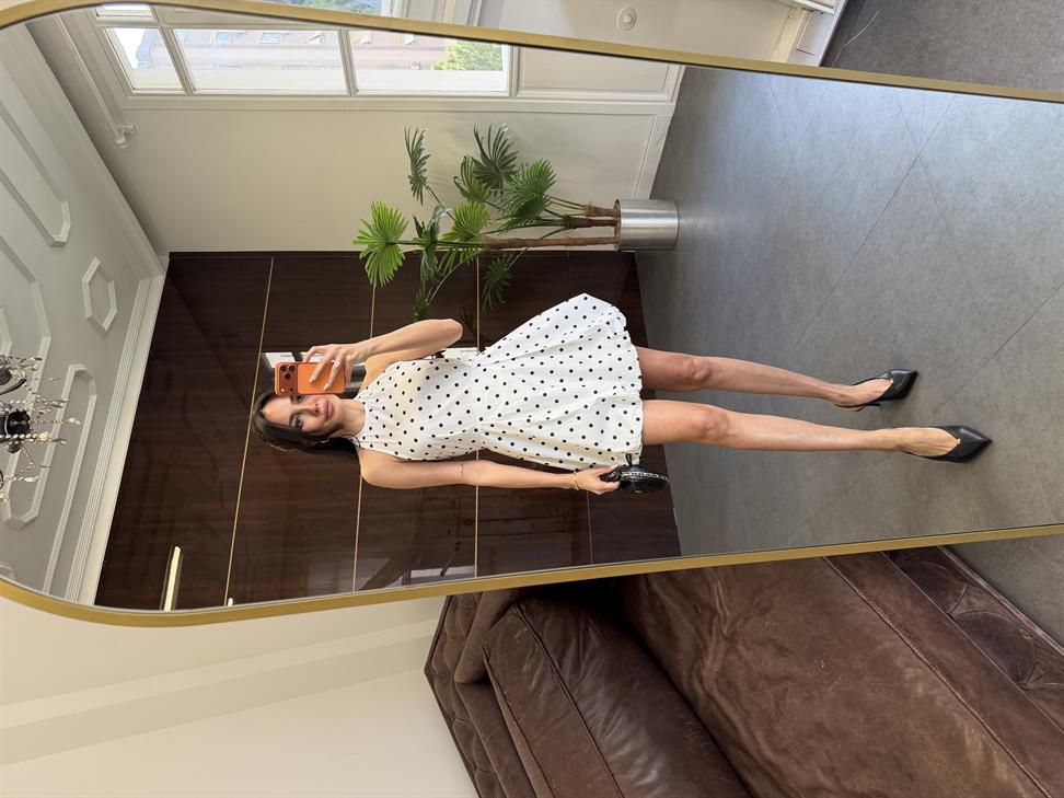 Beyaz Puantiyeli Mini Balon Elbise