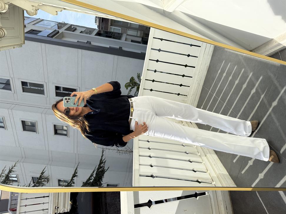 Beyaz Relax-Fit Jean Pantolon