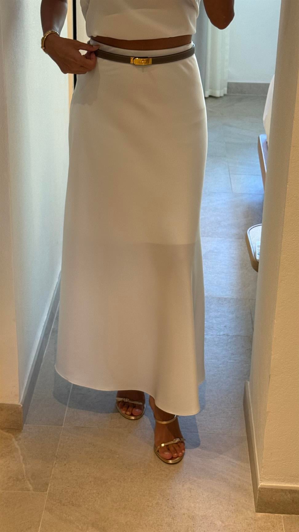 Beyaz Saten Etek Bluz İkili Takım