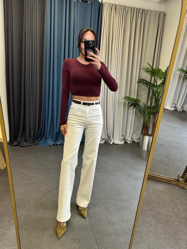 Beyaz Straight Jean Pantolon