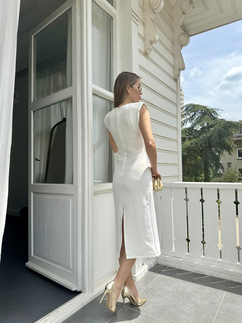 Drape Detay Midi Boy Elbise