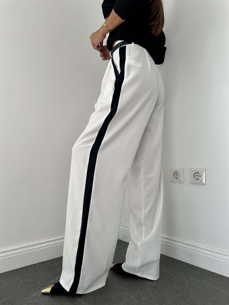 Beyaz Yanları Şerit Detay Palazzo