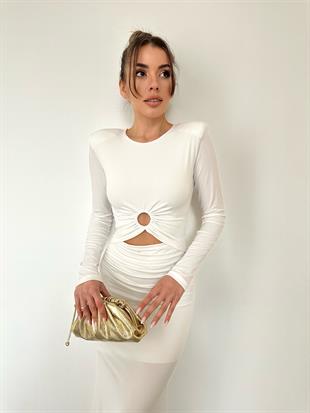 Beyaz Yarım Astar Vatkalı Elbise