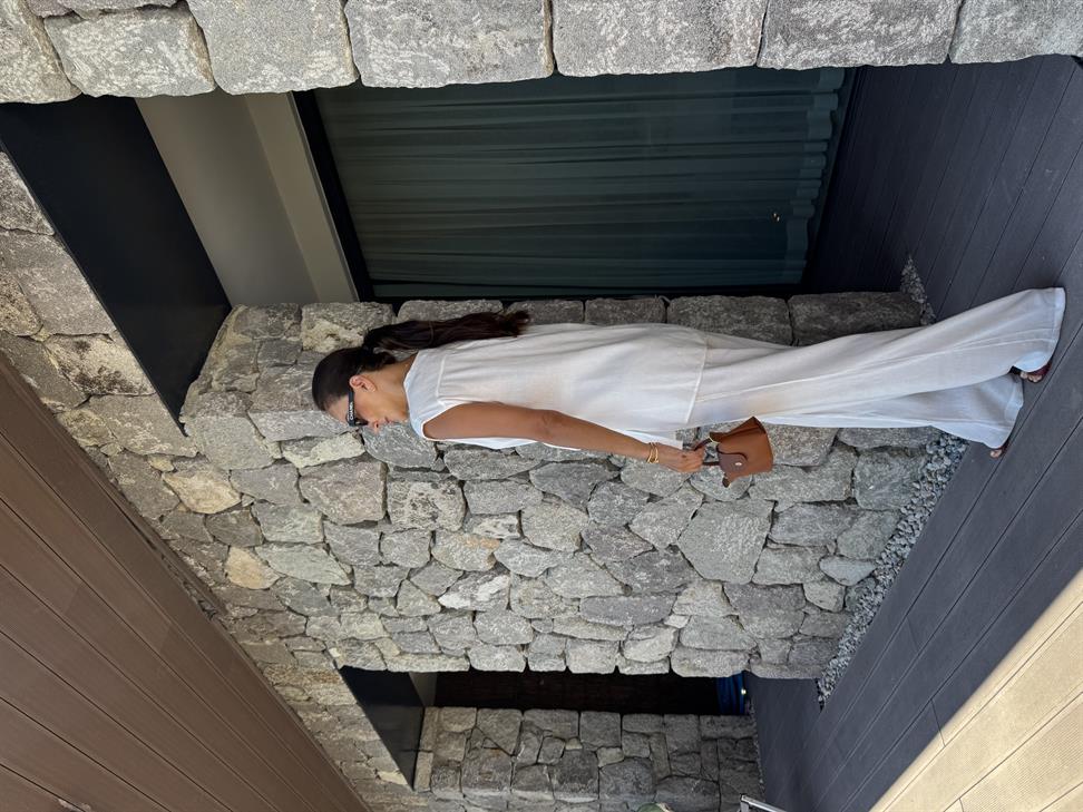 Beyaz Keten Yelek Pantolon Kadın Takım