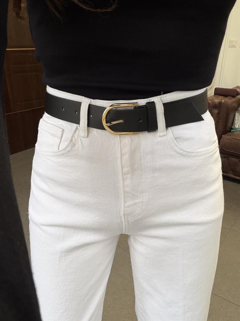 Beyaz Yüksek Bel Kemerli Wide Leg Pantolon