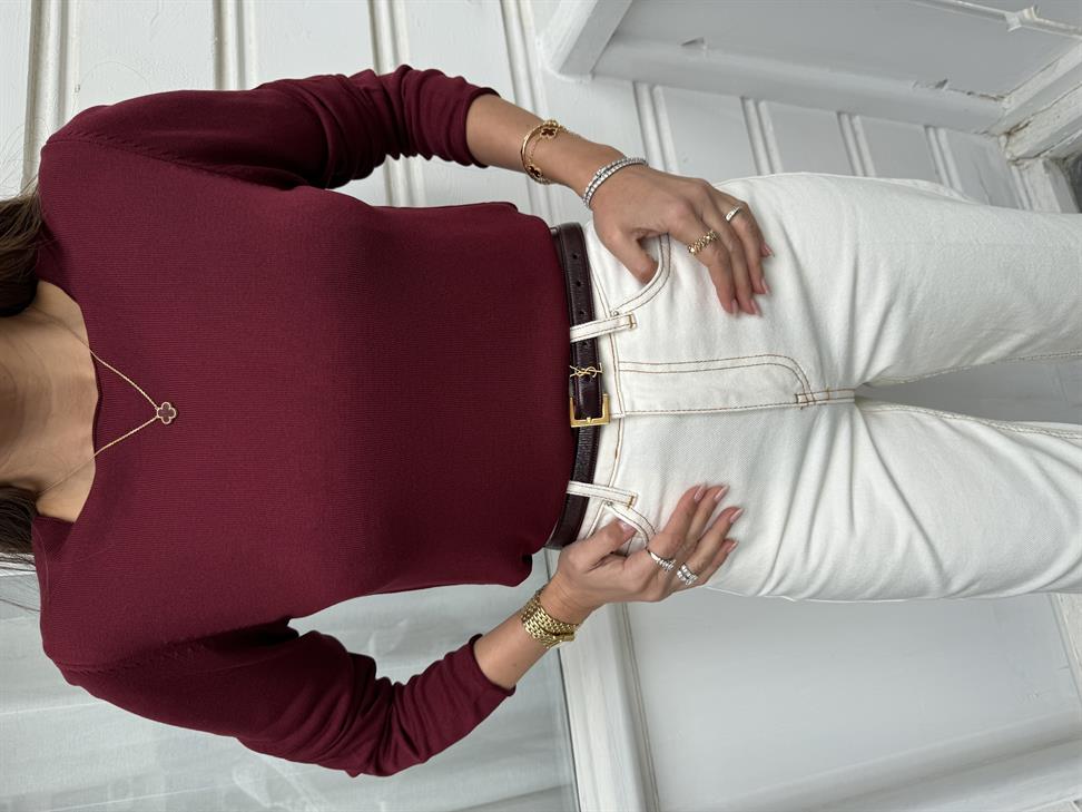 Bordo Açık Yaka Triko