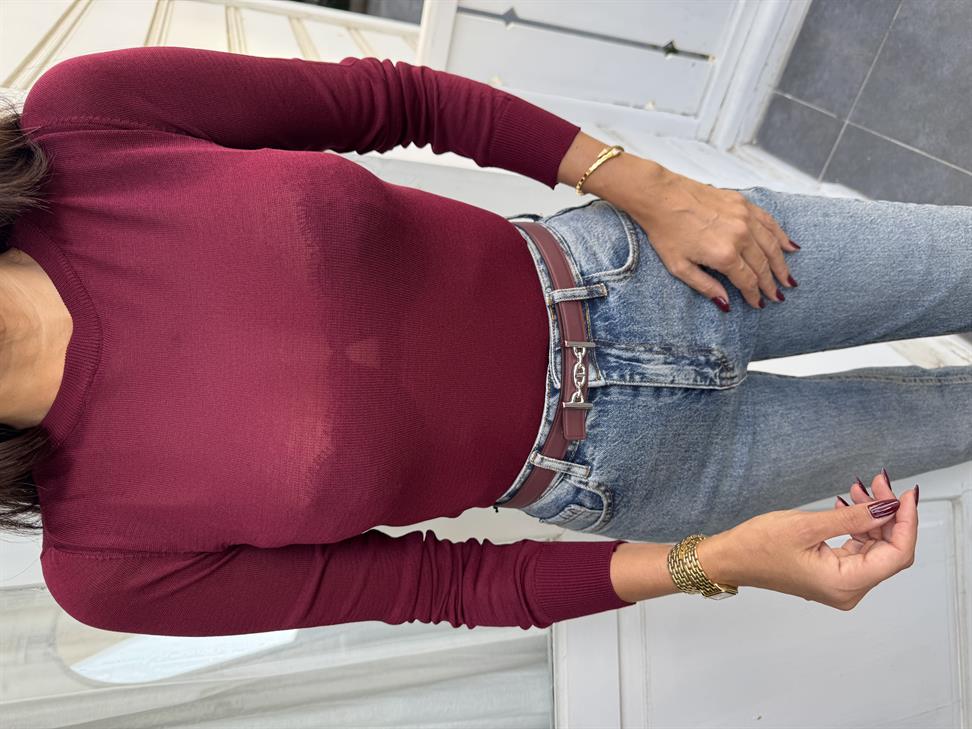 Bordo Basic Bisiklet Yaka Triko