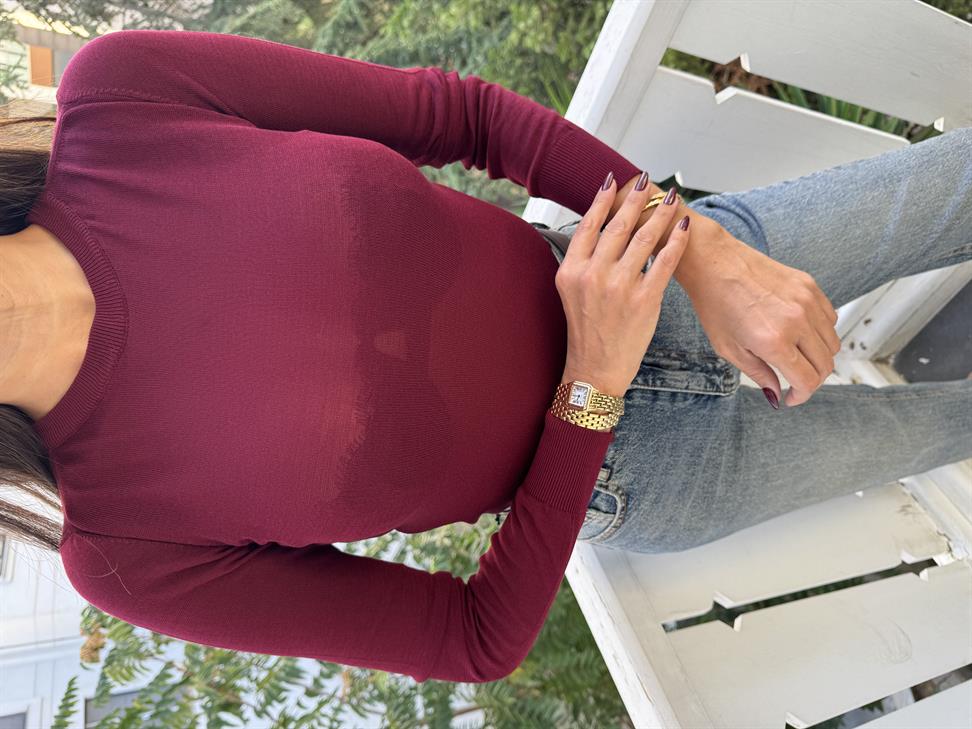 Bordo Basic Bisiklet Yaka Triko