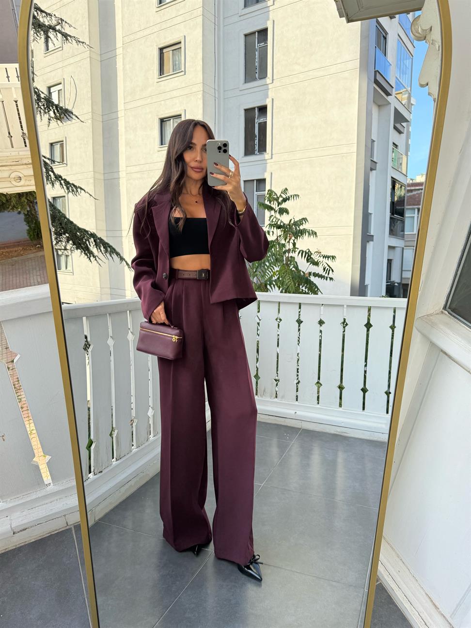Bordo Ceket Pantolon 2li Kadın Takım