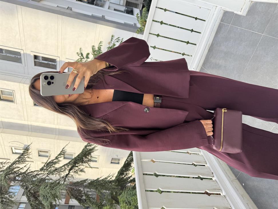 Bordo Ceket Pantolon 2li Kadın Takım