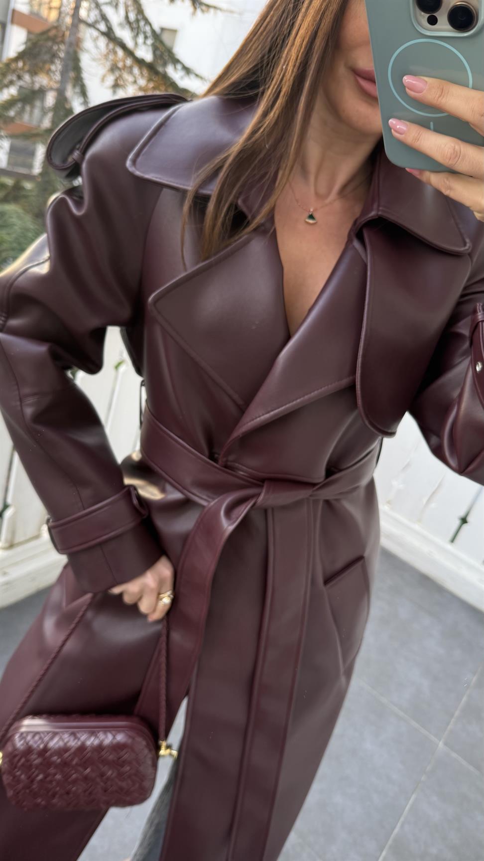 Bordo Deri Trençkot