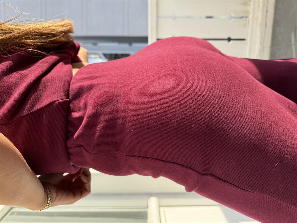 Bordo Dik Yaka Kolsuz Triko ve Pantolon Takım
