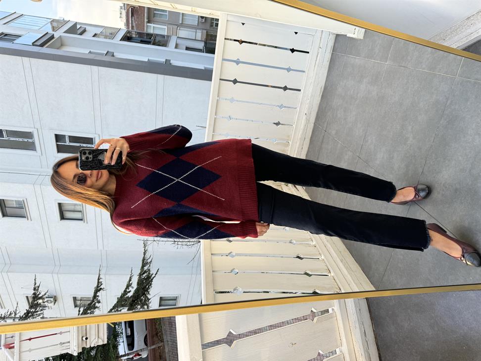 Bordo Dikdörtgen Desen Kazak