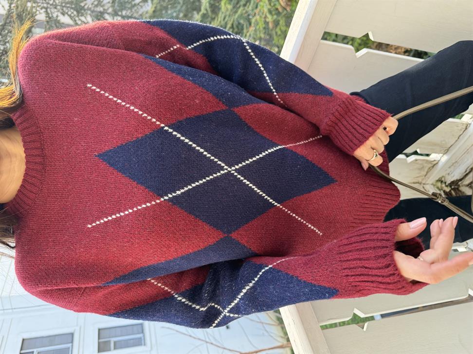 Bordo Dikdörtgen Desen Kazak