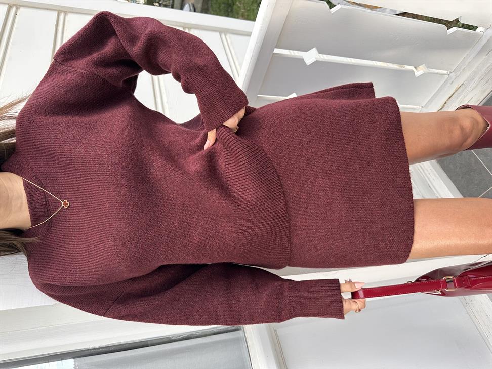 Bordo Etekli Triko Takım