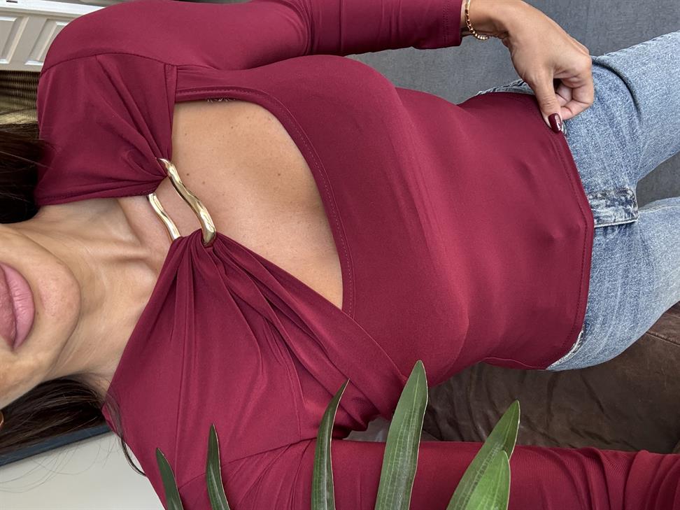 Bordo Gold Tokalı Bluz