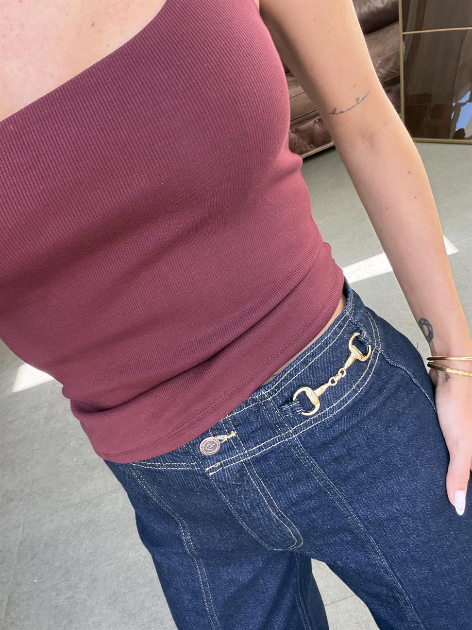 Bordo Kalın Askılı Bluz