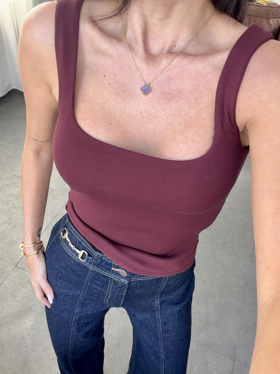 Bordo Kalın Askılı Bluz