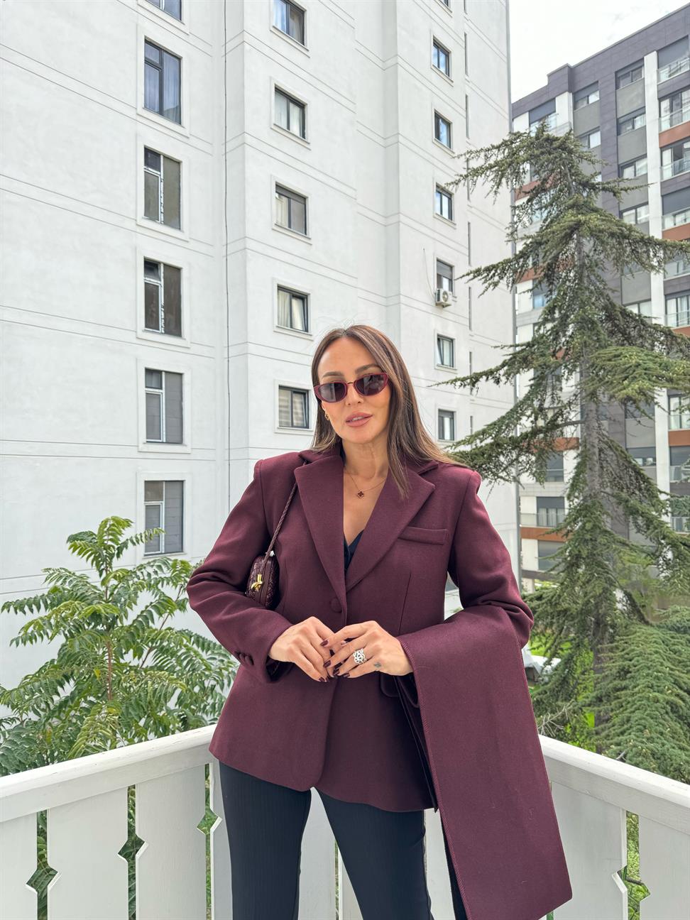 Bordo Kaşe Fular Detaylı Blazer